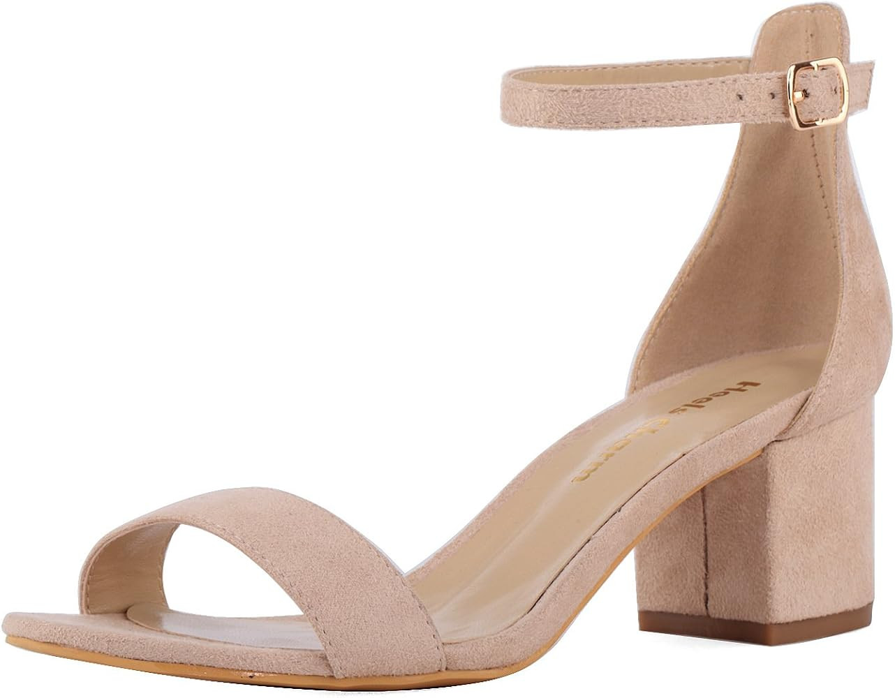 Heels Charm Women's Strappy Chunky Block Low Heeled Sandals 2 Inches Open Toe Ankle Strap High Heel  | Amazon (US)