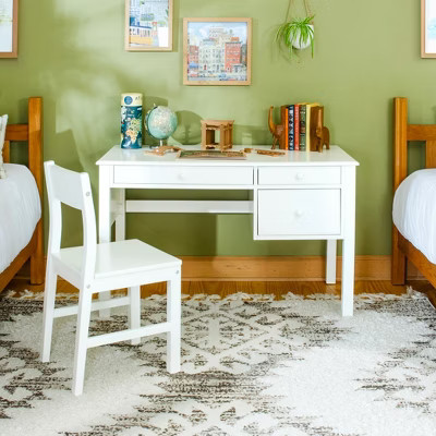 Guidecraft Madison Kids Desk and Chair Set - White: Kids Bedroom Desk Set, Kids' Writing Table with Storage, Wood Bedroom Study Table for Kids | Target