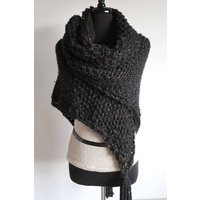 Outlander Inspired Black Knitted Shawl Dark Charcoal Tweed Stole Wrap With Three Tassels | Etsy (US)