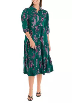 Crown & Ivy™ Women's 3/4 Sleeve Midi Challis Shirtdress | Belk