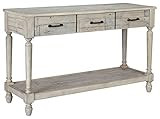 Signature Design by Ashley Shawnalore Farmhouse Solid Pine Wood Sofa Console Table, Whitewash | Amazon (US)