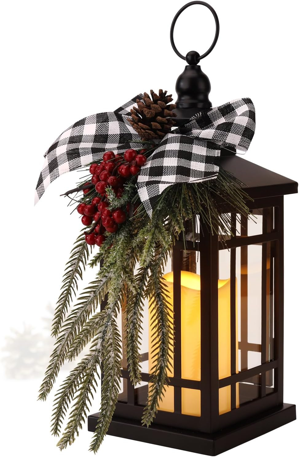 KAMPGO Christmas Snow Globe Lantern,Flameless Candles, Decorative Lantern, Rustic Butterfly Bow, ... | Amazon (US)