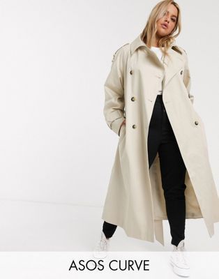 ASOS DESIGN Curve longline trench coat in stone | ASOS (Global)