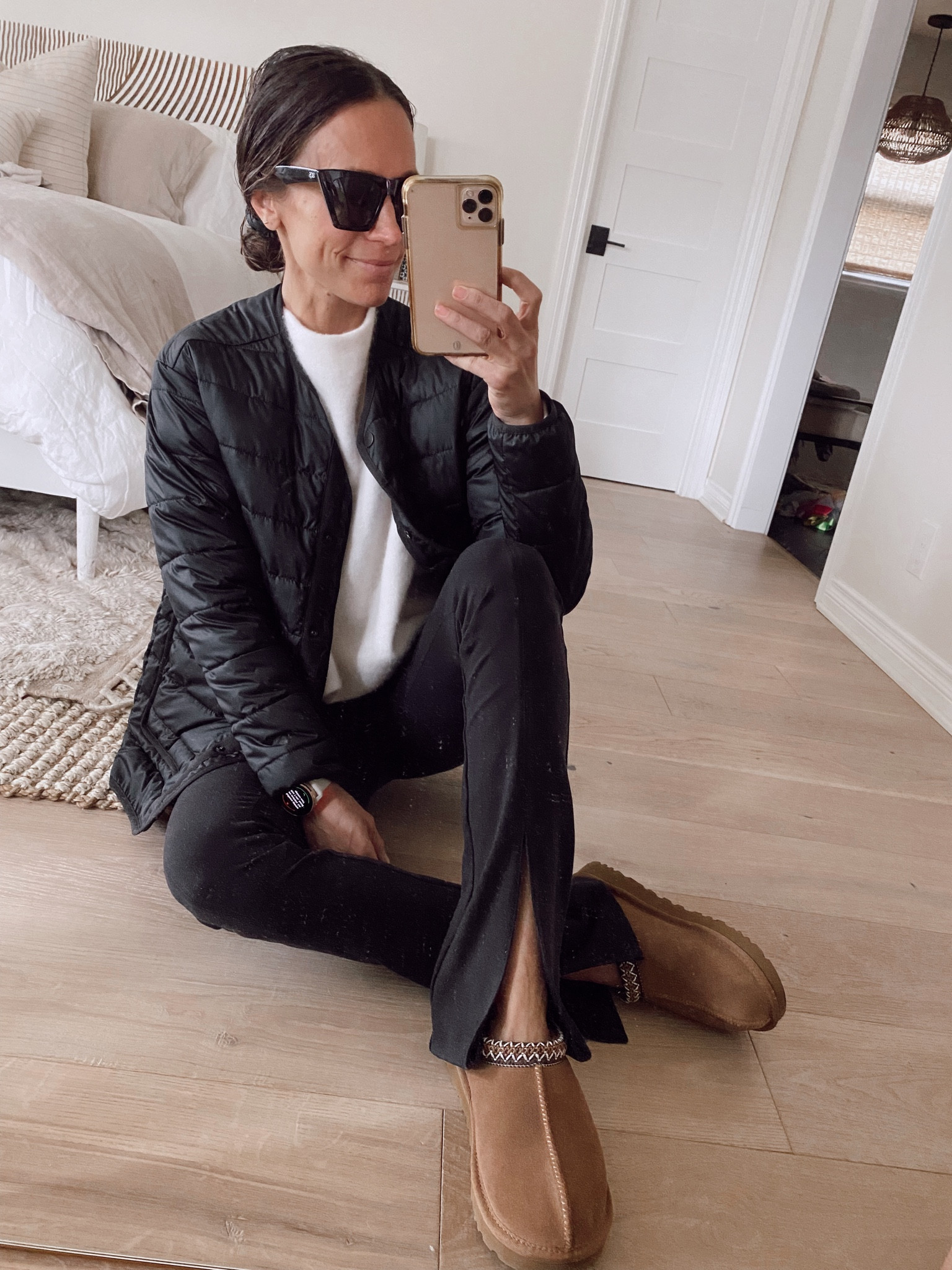 Morning school drop off from December’s capsule wardrobe 
Wearing 7/8th length in leggings 
Cashmere sweater is 25% off 
Quilted jacket is 25% off (size down) 


#LTKsalealert #LTKstyletip