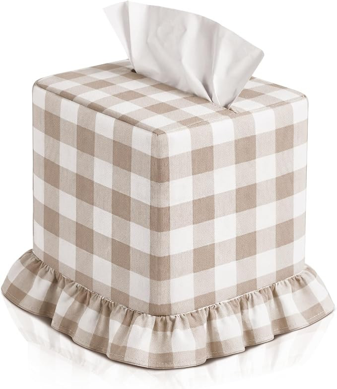 Brown Gingham Tissue Box with Ruffled Cover Cottagecore Handmade Decorative Gingham Napkin Holder... | Amazon (US)