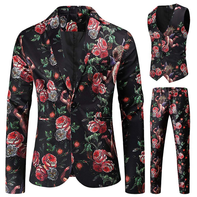 PIMOXV Men's Fashion Valentine's Day Suit Jacket + Vest + Suit Pants Three-Piece Set Love Valenti... | Walmart (US)