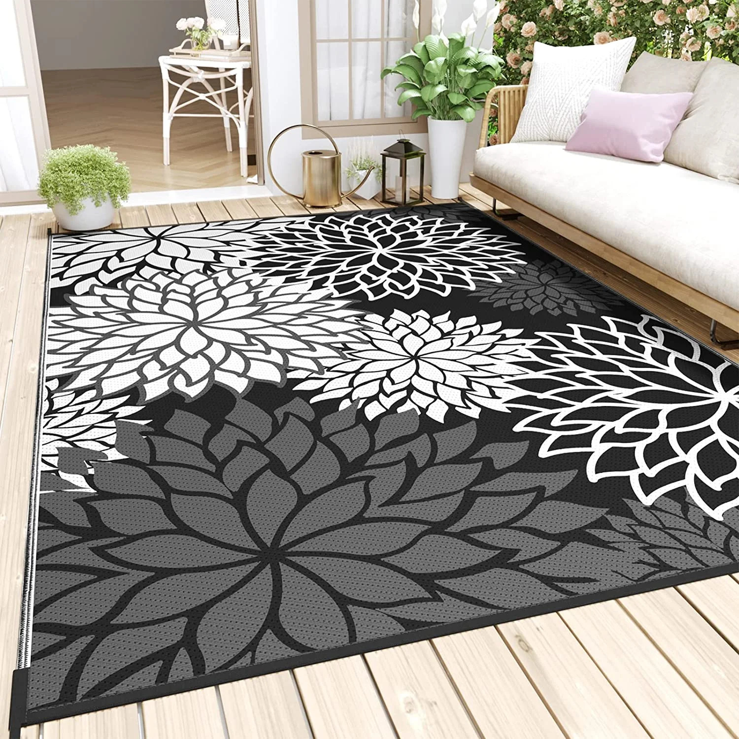 SIXHOME Outdoor Rug Carpet 6x9 Waterproof Patio Rug Reversible Floral Outdoor Plastic Straw Rugs ... | Walmart (US)
