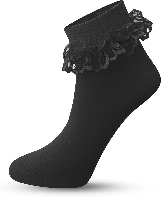 Womens Ruffle Socks Nylon Lace Frilly Ankle Socks for Women | Amazon (US)