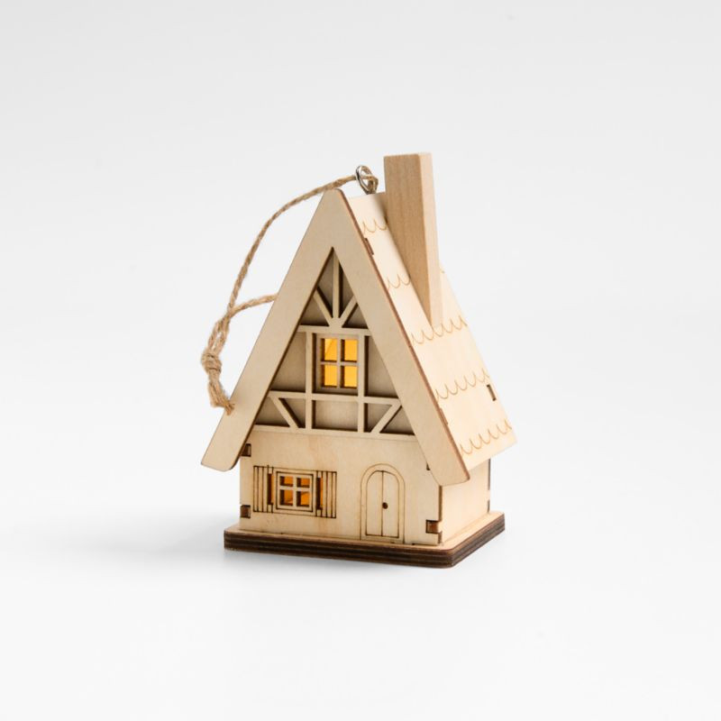 Wood House Christmas Ornament + Reviews | Crate & Barrel | Crate & Barrel