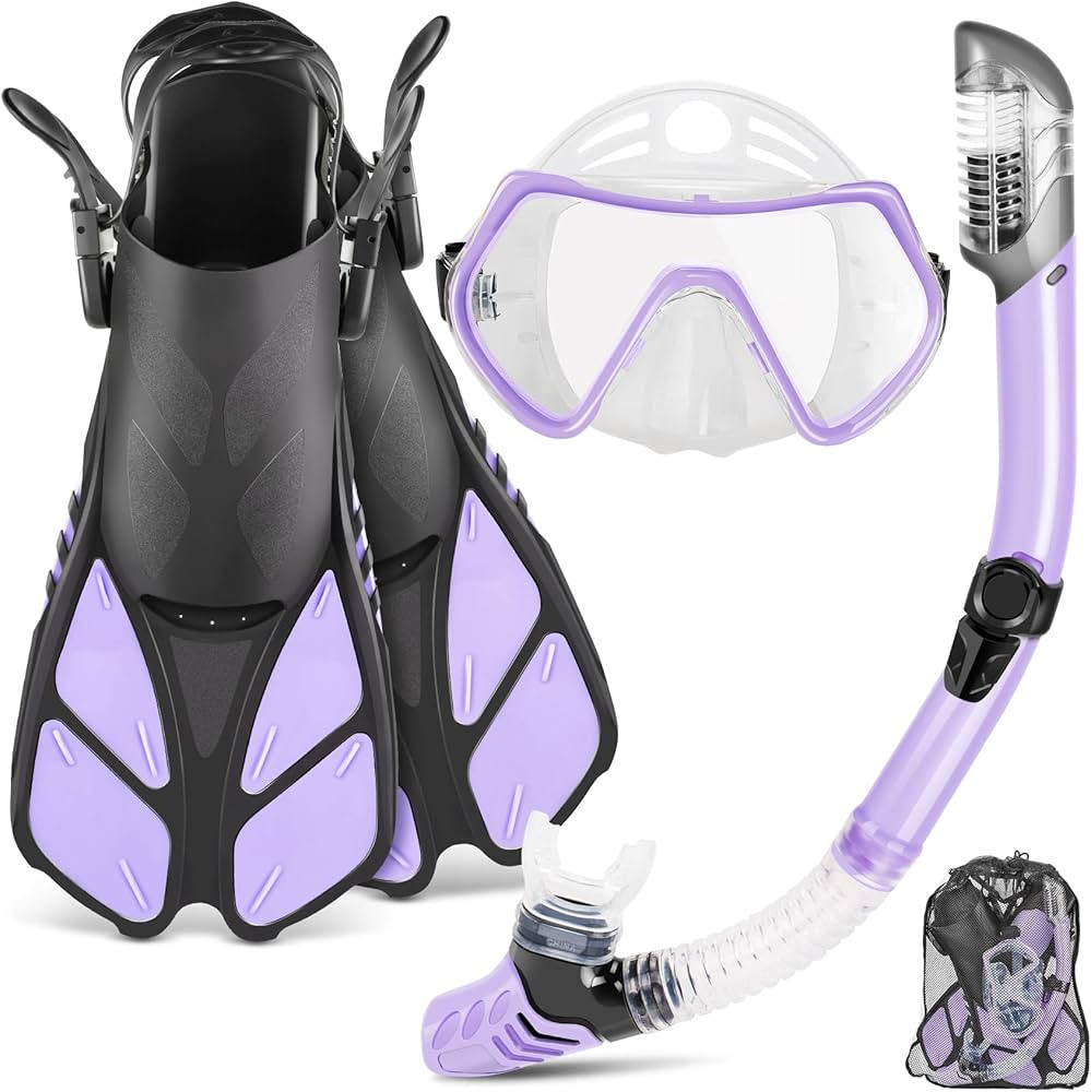 ZEEPORTE Mask Fin Snorkel Set, Travel Size Snorkeling Gear for Adults with Panoramic View Anti-Fo... | Amazon (US)