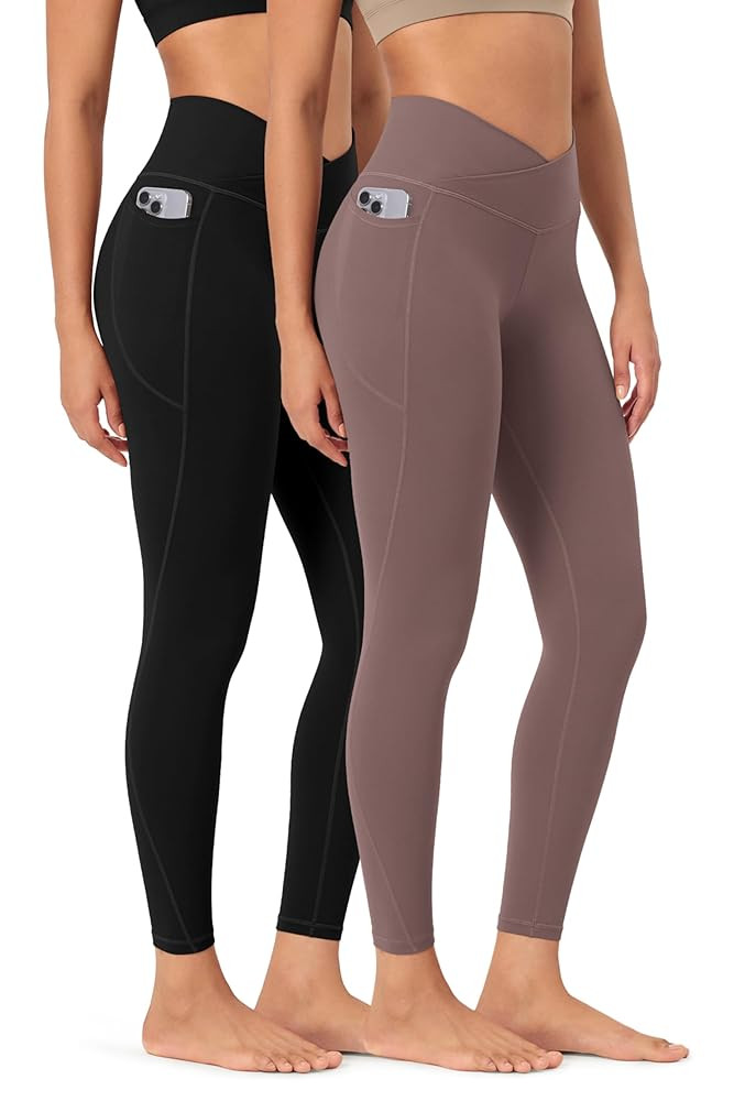 ODODOS 2 Pack Buttery Soft Cross Waist Leggings with Pockets for Women, ODCLOUD 25" / 28" Crossov... | Amazon (US)