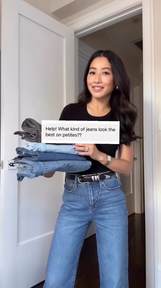 *use LTK20 for 20% off Madewell. Even if you get an error message, the discount applies on your total at bottom of checkout*

The jeans are linked up in the order of appearance in the video! 

The “Alternative favorites” mentioned below are linked under “similar”

I’m wearing my favorite soft Amazon bodysuit tee in XS and Madewell belt xxs 

1. Wide Crop: J.Crew slim wide jeans in Mila Down 24 Petite. 

Alternative fave: Madewell perfect vintage wide crop in Altoona wash 24P is slightly looser from the thighs down.

2. Wide full length: Madewell PVJ in Enmore 24 Petite

3. Straight full length: Levi’s ribcage jeans 24 waist x 27 length

4. Trouser: Gap stride jeans 24 petite in dark

5. Ankle Straight: Levi’s wedgie straight 24 waist x 26 length in Space to Think wash. Button fly. 

Alternative fave with zipper fly : Abercrombie Ultra High Rise Ankle Straight in Medium 24 Short. Fully restocked! 

6. High Rise Loose: Abercrombie high rise loose jeans 24 petite 

7. Low Slung Baggy: Madewell low slung baggy jeans 24 petite. Button fly.

Alternative fave with zipper fly: Levi’s Baggy Dad jeans is very similar with shorter lengths! I can wear the 24 x 28 inseam with flats.

8. Slim tapered: Madewell perfect vintage original jeans 24 hems cut, old wash

9. Palazzo: Good American palazzo jeans 0. Runs small, I sized up.

10. Sailor: J.Crew sailor jeans 23 petite, I sized down. 

11. Barrel: Gap barrel jeans 24 petite

Petite jeans, shorter lengths denimm

#LTKSeasonal #LTKStyleTip #LTKFindsUnder100