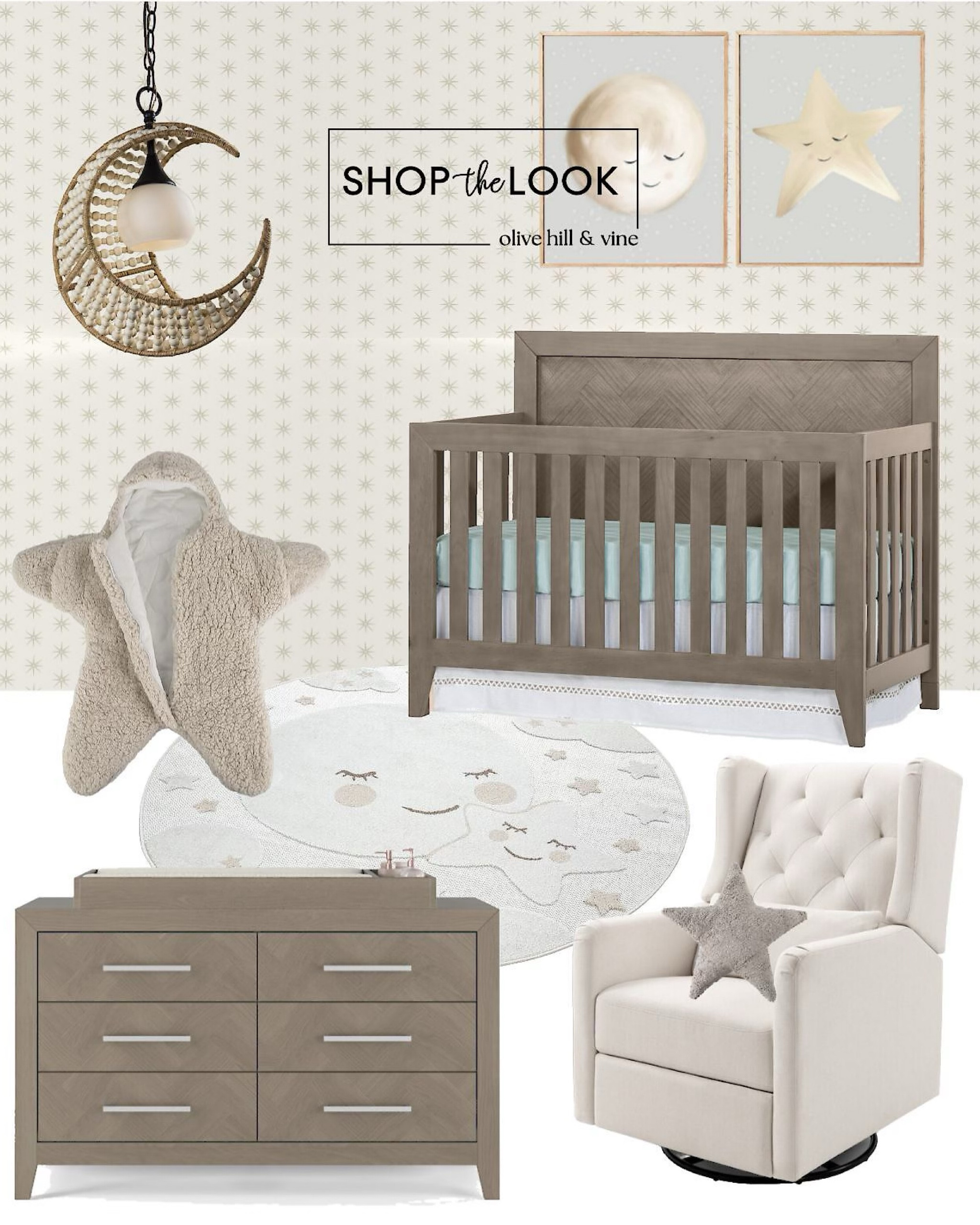 Our celestial nursery is inspired by the cosmos. From the moon pendant light surrounded by a starry wall to the cosmic serenity with this dreamy print set, every detail shines. Glide into dreamland on the recliner with star pillow, wrapped in stardust with the adorable wearable star blanket. Your little one will be truly surrounded by the magic of the moon & stars! 

#LTKbump #LTKbaby #LTKhome