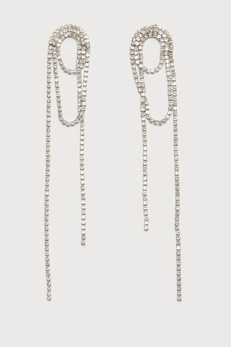 Dazzling Delights Silver Rhinestone Fringe Earrings | Lulus