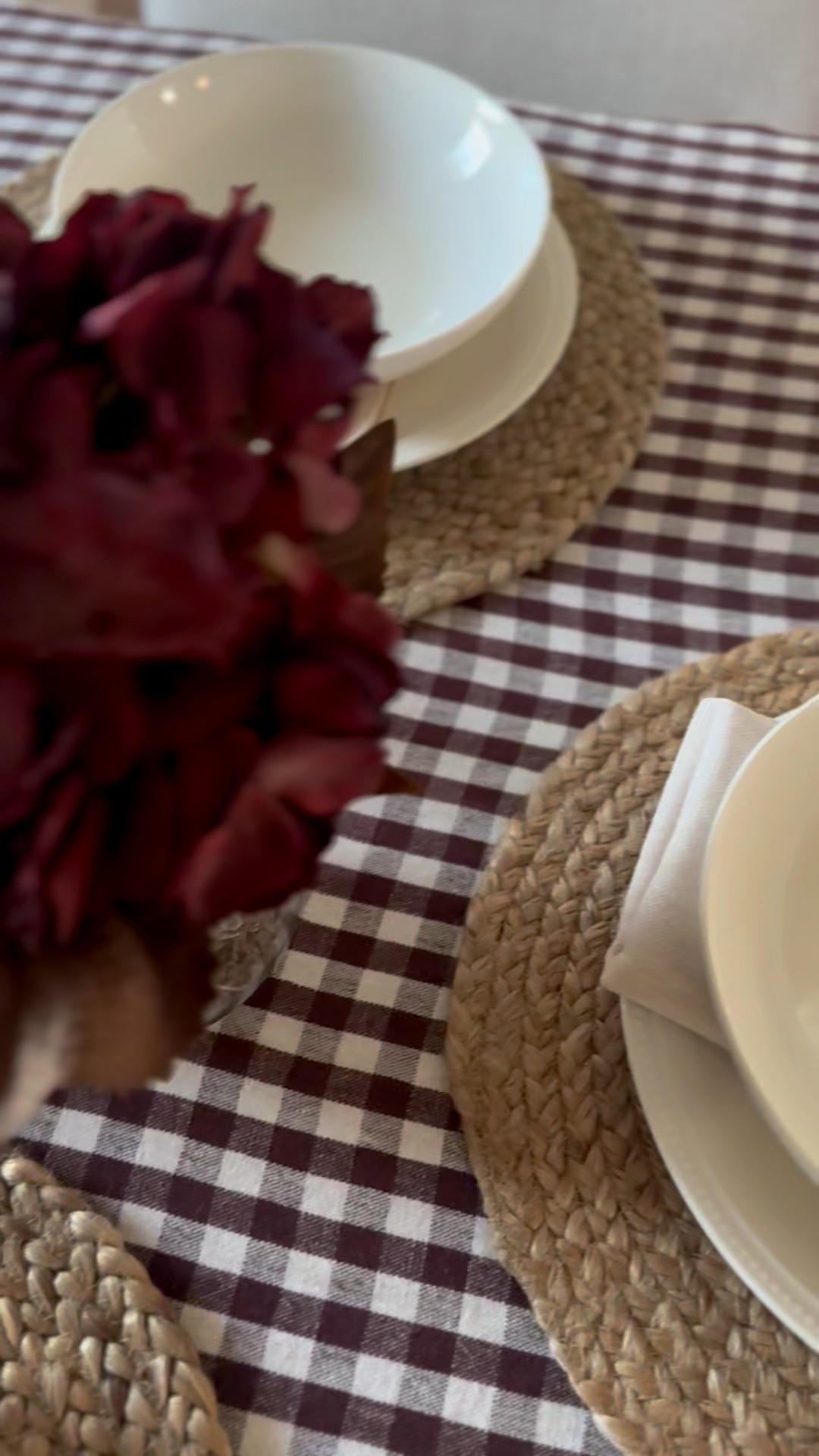 Thanksgiving Tablescape… leaning into those burgundies and browns this year! 