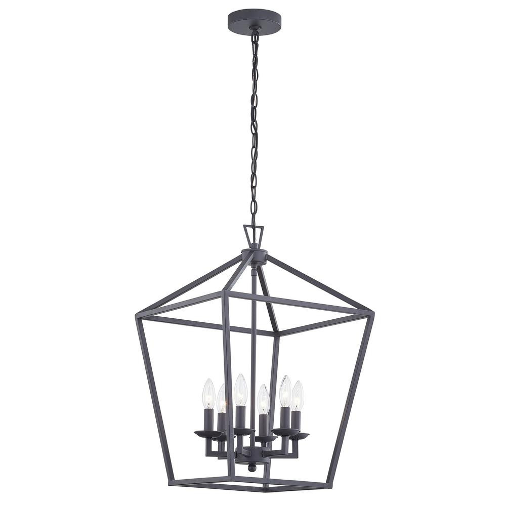 1JAY CAPITAL INC 6-Light Matte Black Lantern Drum Chandelier | The Home Depot
