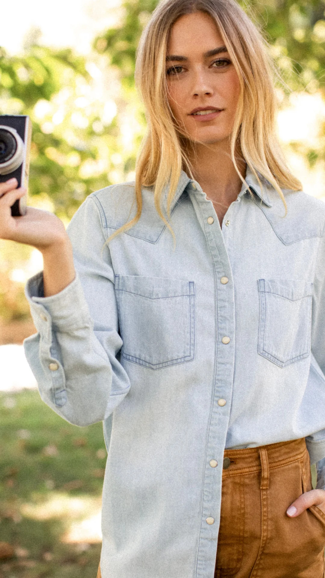 Denim Western Shirt - Pale Wash | Marea