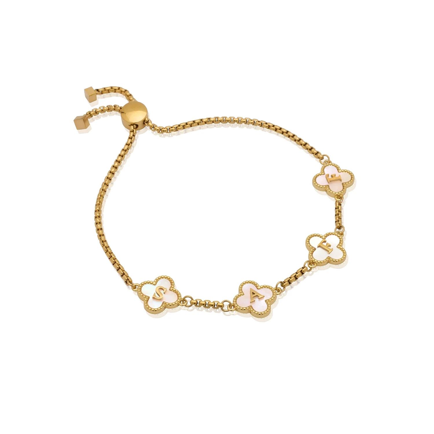 Clover Custom Name Bracelet (Gold) | Abbott Lyon