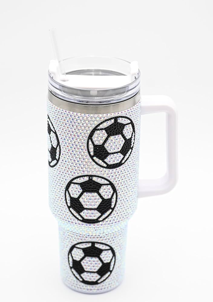 40 Oz Rhinestone Bling Tumbler with Handle and Straw (SOCCER), Stainless Steel and Double Wall In... | Amazon (US)