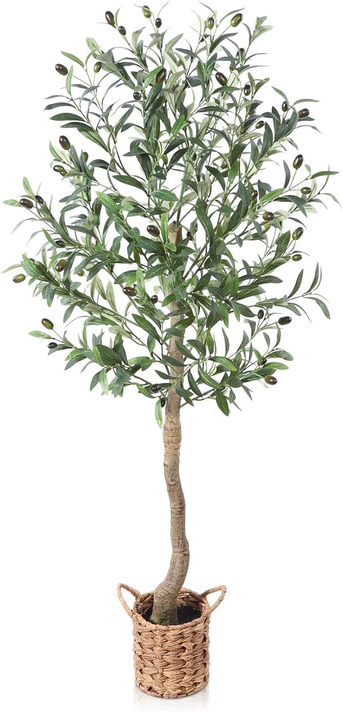 SOGUYI Artificial Olive Tree 4ft Tall Fake Plant, Faux Olive Tree Topiary Silk Trees with Handmad... | Amazon (US)