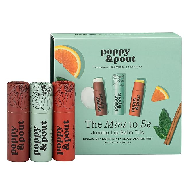 Jumbo Lip Balm Gift Set (3-Pack, Minty Flavors) | Poppy & Pout All Natural Lip Balms & Moisturize... | Amazon (US)