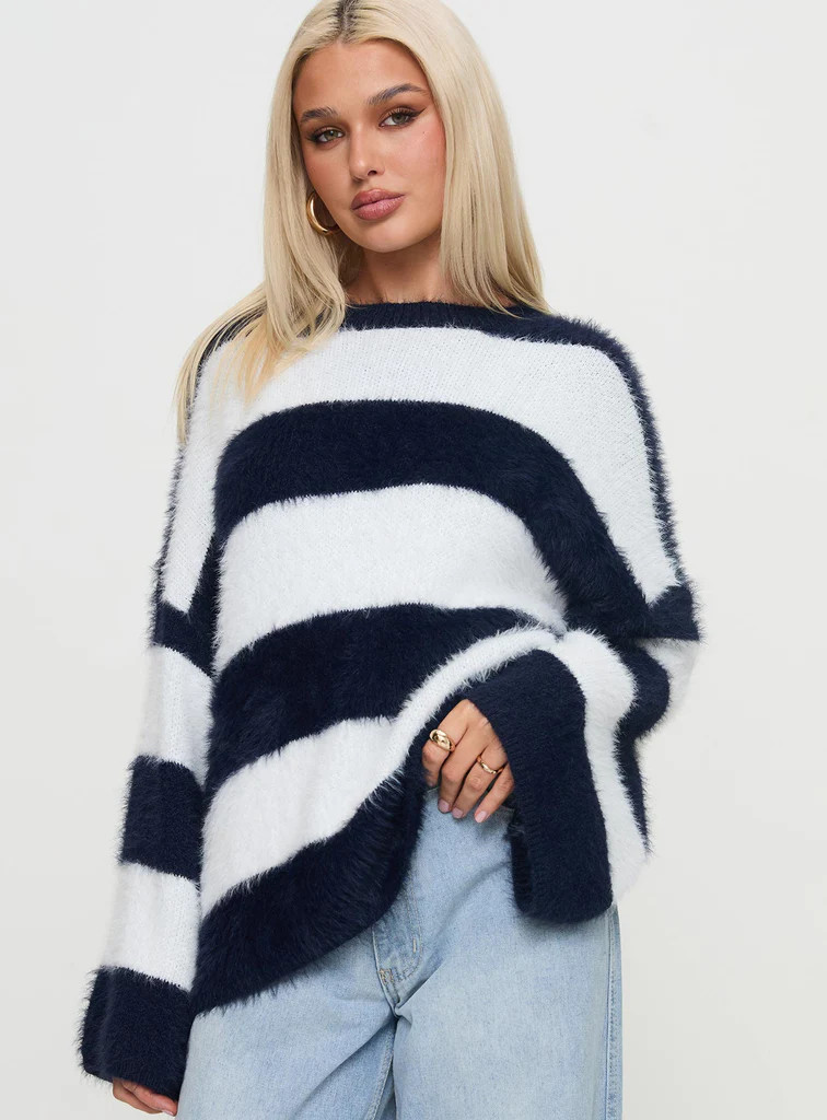 Nerina Knit Sweater Blue / White Stripe | Princess Polly US