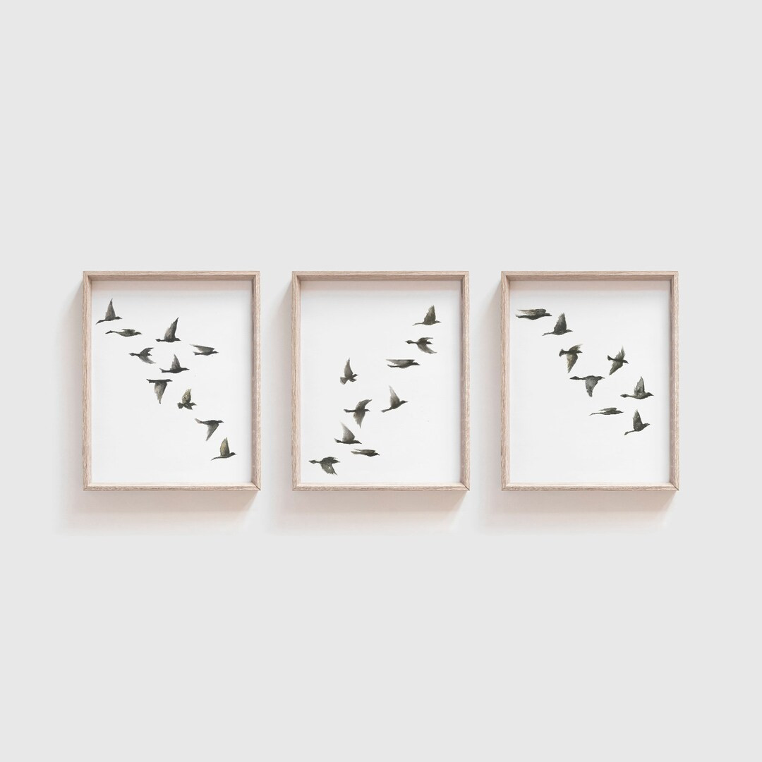 Black Birds Art Print Set 3 Prints  Bird Painting  - Etsy | Etsy (US)