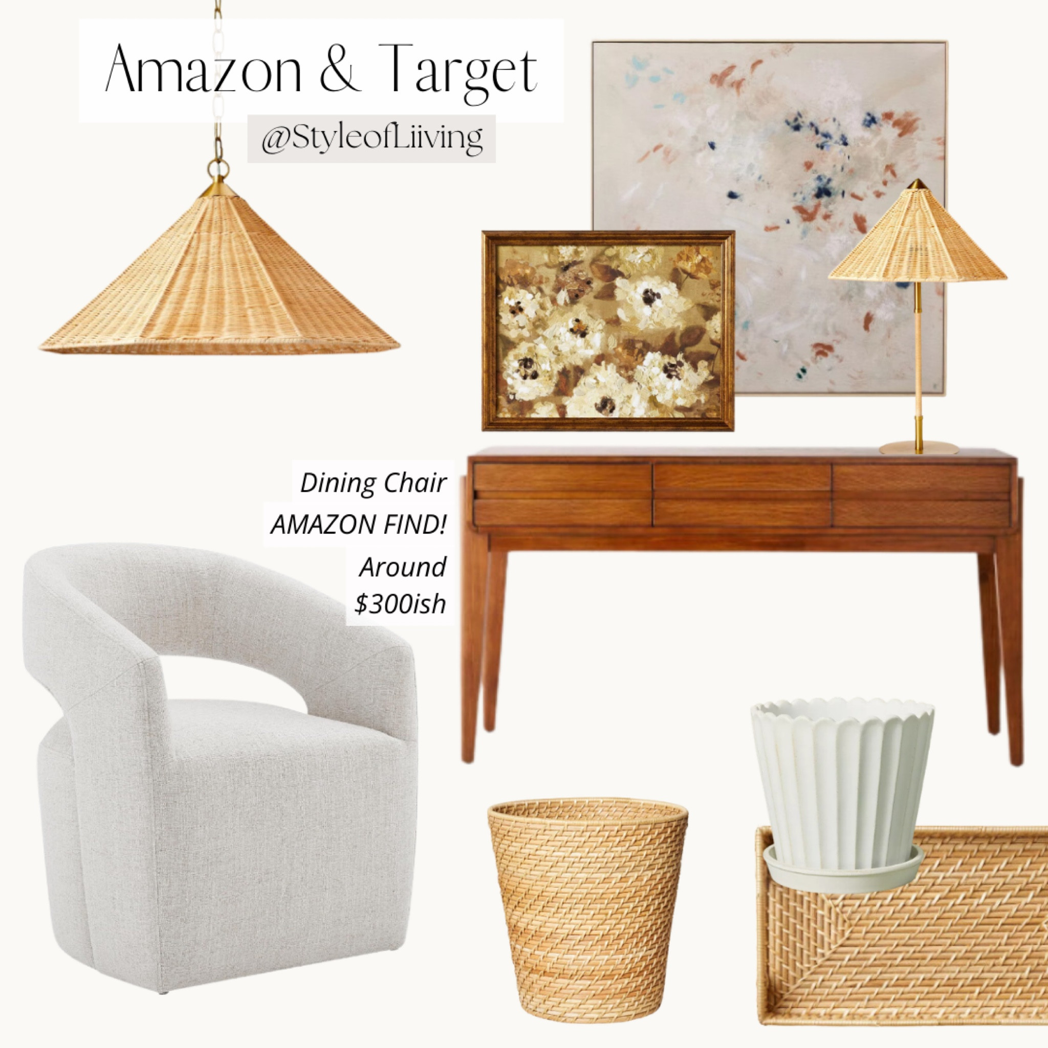 Amazon and Target home finds. Dining chair, console table, artwork framed and on canvas, light pendant, table lamp, basket and tray, scalloped flower pot. Home decor and furniture. Living room furniture. Dining room.

#LTKStyleTip #LTKFamily #LTKHome