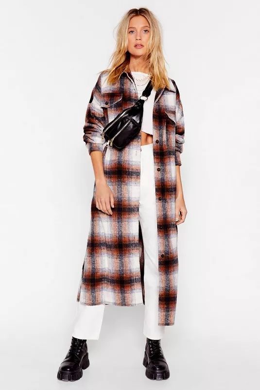 Check Relaxed Longline Coat | Nasty Gal (US)