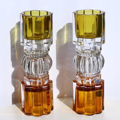 VOHO Amber Votive Candle Holders for Fall Decor, Set of 2 Vintage Tealight Candle Holder for Coff... | Amazon (US)