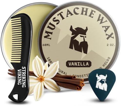 Striking Viking Mustache Wax Kit with Comb - 2 oz, Vanilla - Strong Hold Vanilla Mustache Wax & A... | Amazon (US)