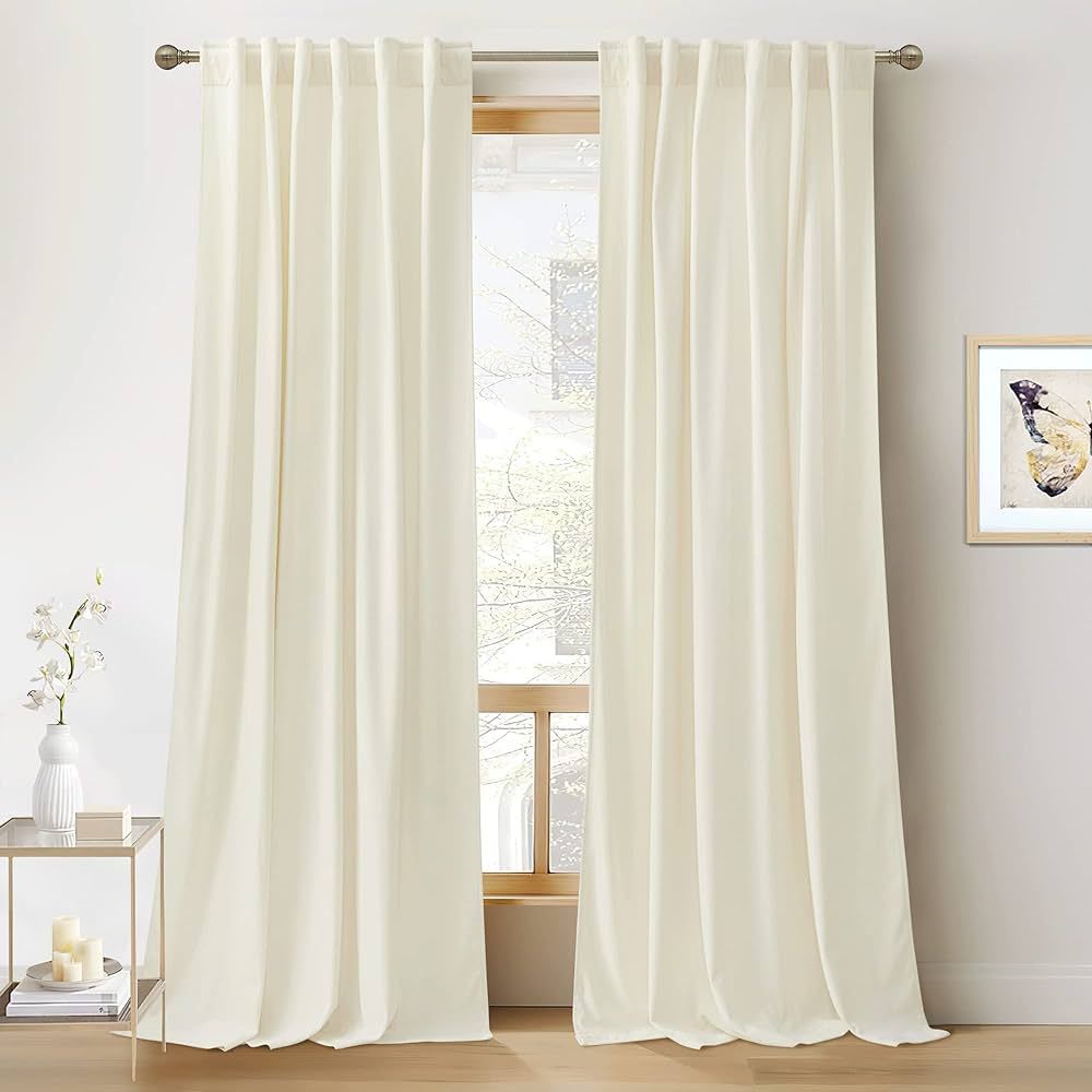 RYB HOME White Velvet Curtains 90 inches - Room Darkening Energy Saving Curtain Panels Soft Luxur... | Amazon (US)