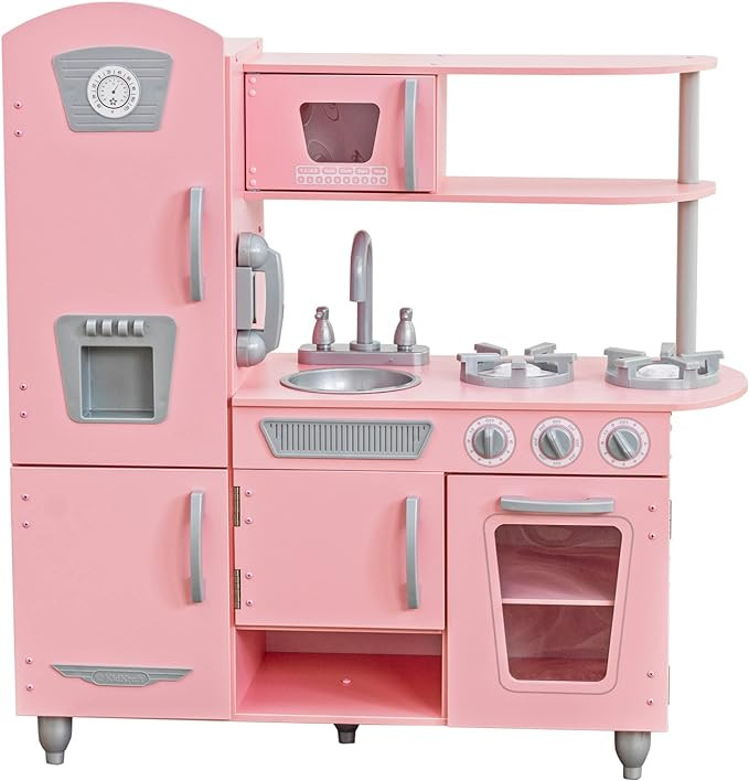 KidKraft Vintage Wooden Play Kitchen with Pretend Ice Maker and Play Phone, Pink, Gift for Ages 3... | Amazon (US)