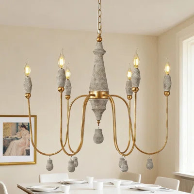 French Country Chandelier 6-Light Farmhouse Dining Room Light Fixture, Vintage Antique Wood Chandelier For Kitchen Island Bedroom Entryway | Wayfair North America