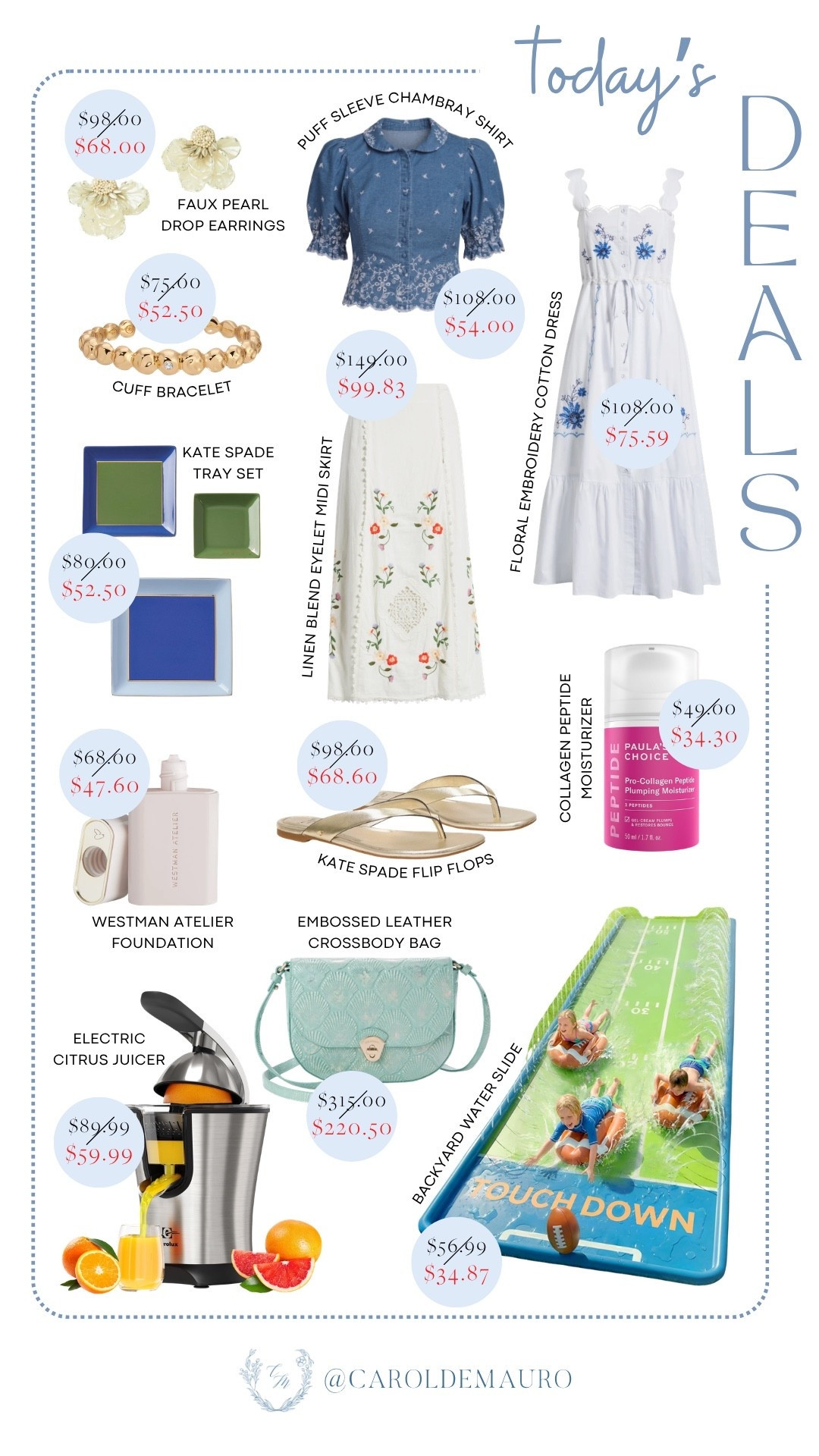 Today's deals are a little bit of everything — breezy summer pieces like this gorgeous Kate Spade crossbody, skincare worth the splurge (now not-so-splurgy), and yes, a backyard water slide the kids will lose their minds over. These markdowns won't last, so shop before they're gone. Treat yourself, refresh the closet, or grab a little summer fun for the family.

summer fashion finds, designer deals, affordable luxury, summer dresses, beauty deals, paulas choice, westman atelier, sale alert