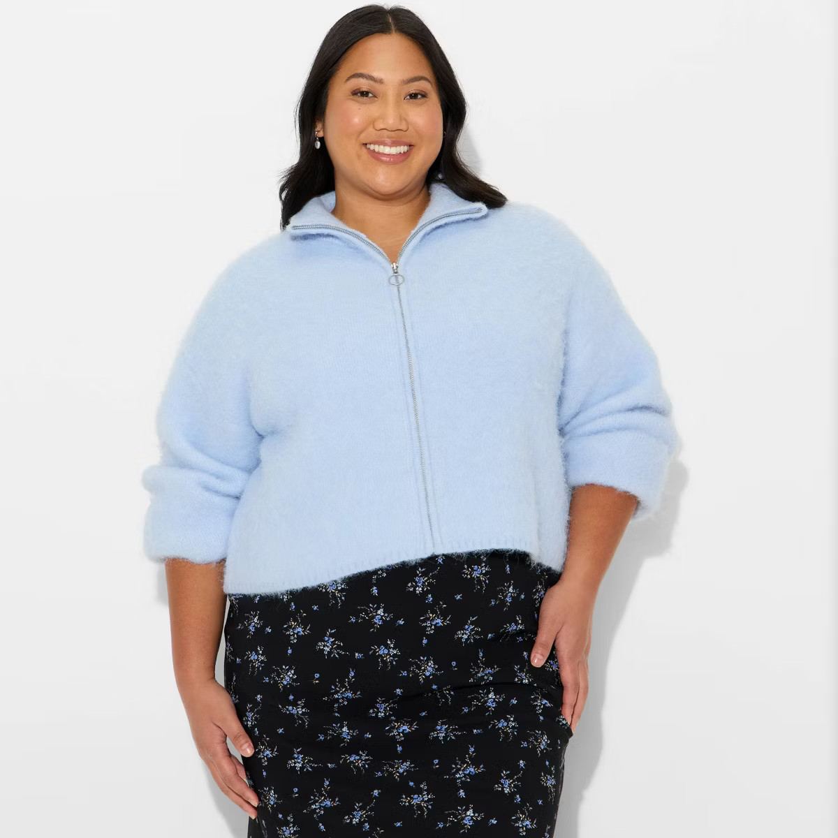 Women's Full Zip Mock Turtleneck Cardigan - Wild Fable™ Light Blue 1X | Target