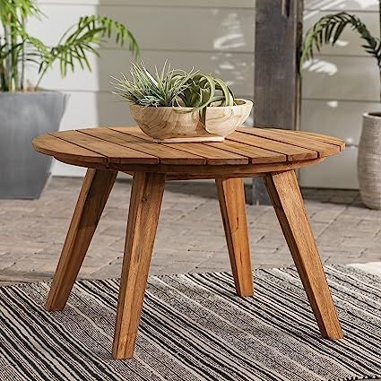 Walker Edison Maarten Modern Solid Acacia Wood Slatted Outdoor Coffee Table, 30 Inch, Brown | Amazon (US)