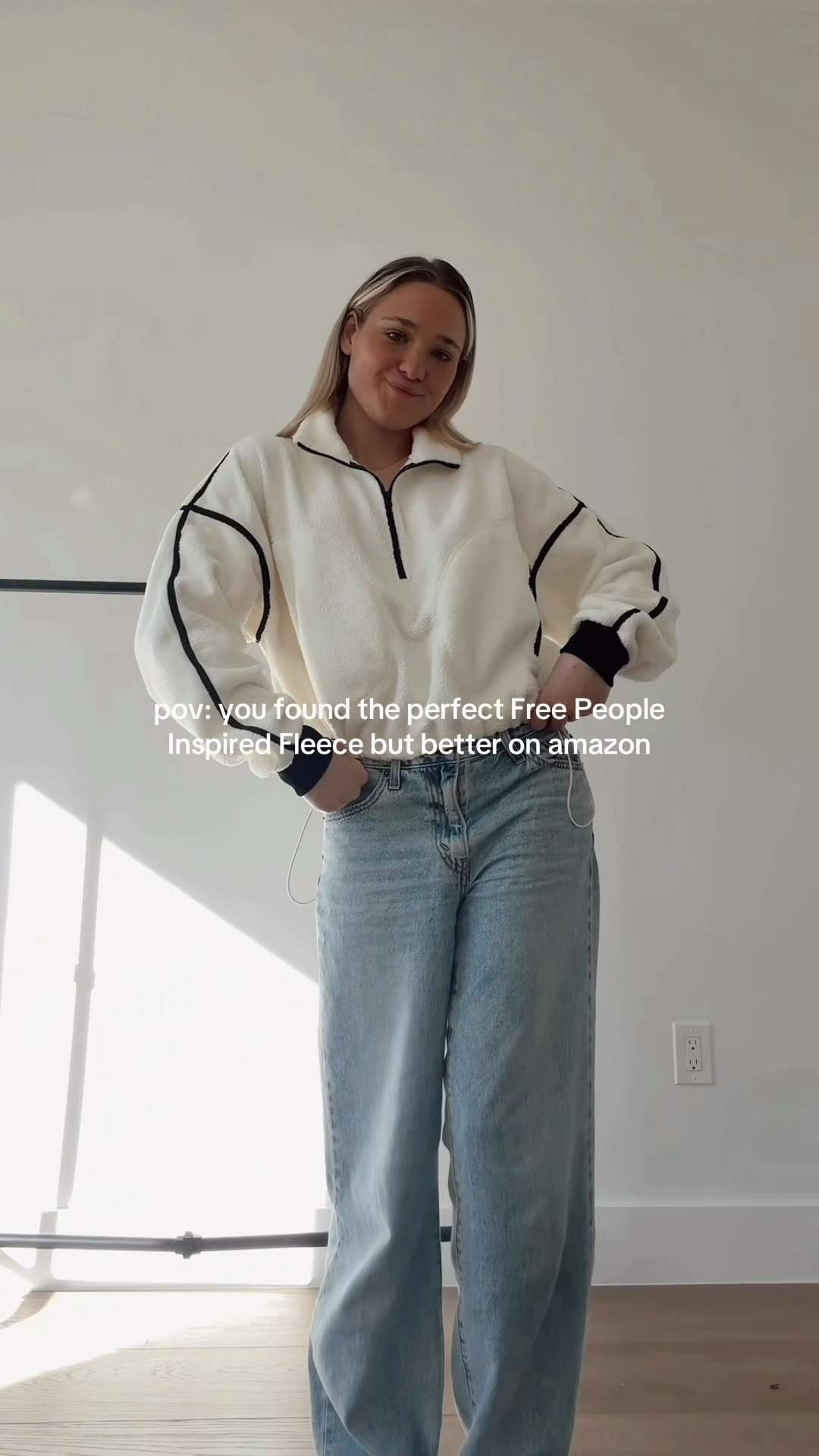 Found the Free People inspired fleece that genuinely feels better than the original. The fit is soft, structured, and so flattering, and it is one of those easy winter pieces that instantly makes your outfit look more elevated. I have been reaching for it nonstop with jeans and leggings because it gives that effortless cozy capsule vibe I love.

#amazonfashion
#winteroutfit
#freepeopleinspired
#cozycapsule
#neutralstyle 

 #LTKHoliday #LTKootd #LTKSaleAlert