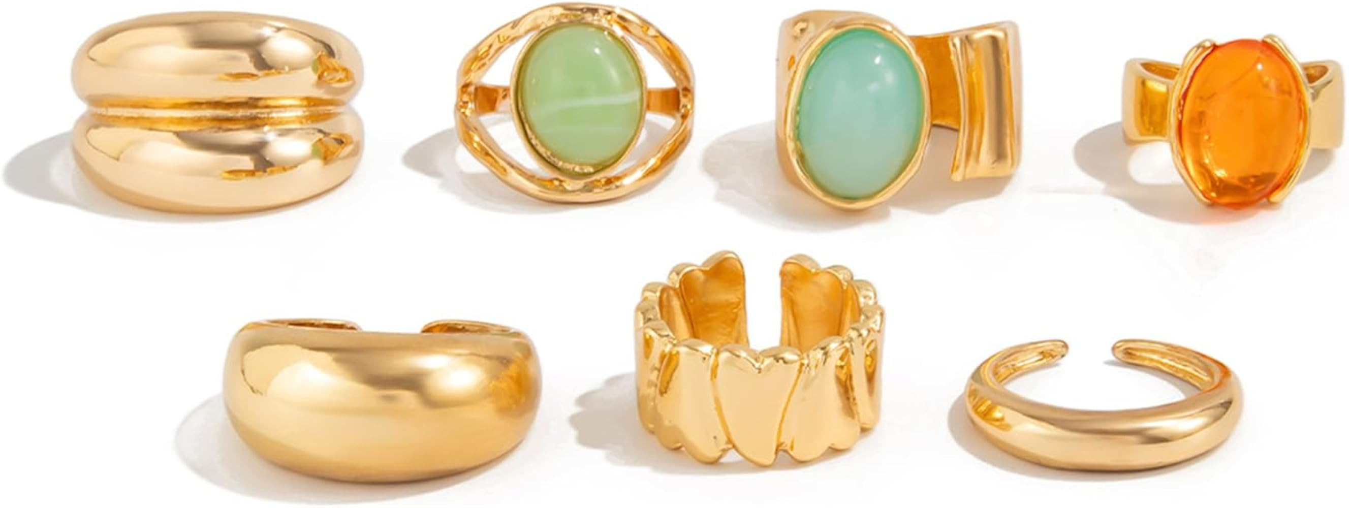 GAUEIOUR Chunky Gold Rings for Women Non Tarnish Gold Statement Stone Ring Set 7Pcs Vintage Stack... | Amazon (CA)