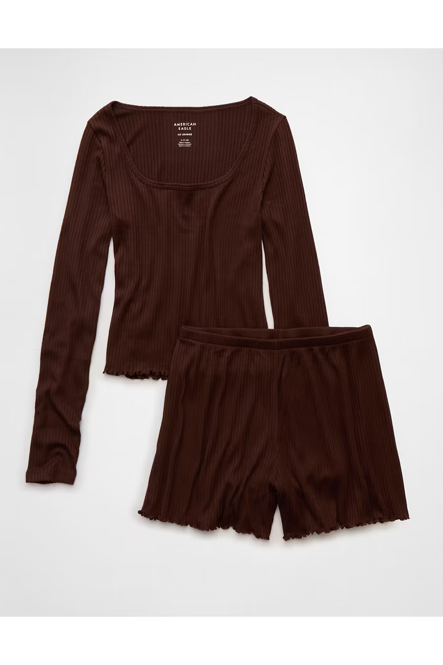 AE Ribbed Plush PJ Set Women's Brown S | American Eagle Outfitters (US & CA)