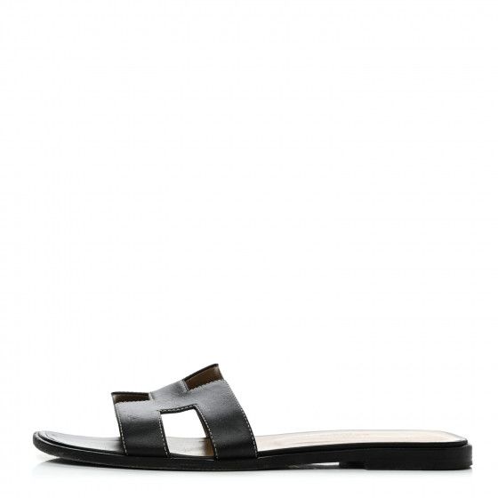 HERMES Box Calfskin Oran Sandals 38.5 Black | FASHIONPHILE | Fashionphile