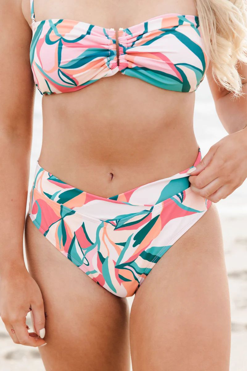 Just A Dip in Tropical Wonder High Waisted Bikini Bottoms FINAL SALE | Pink Lily