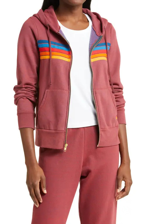 Aviator Nation 5-Stripe Zip Hoodie in Claret2 at Nordstrom, Size Medium | Nordstrom