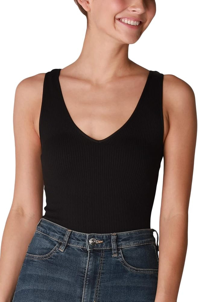 NIKIBIKI Women Seamless Ribbed V-Neck Bodysuit, Made in U.S.A, One Size | Amazon (US)