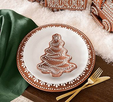 Gingerbread Tree Stoneware Appetizer Plates - Set of 4 | Pottery Barn (US)