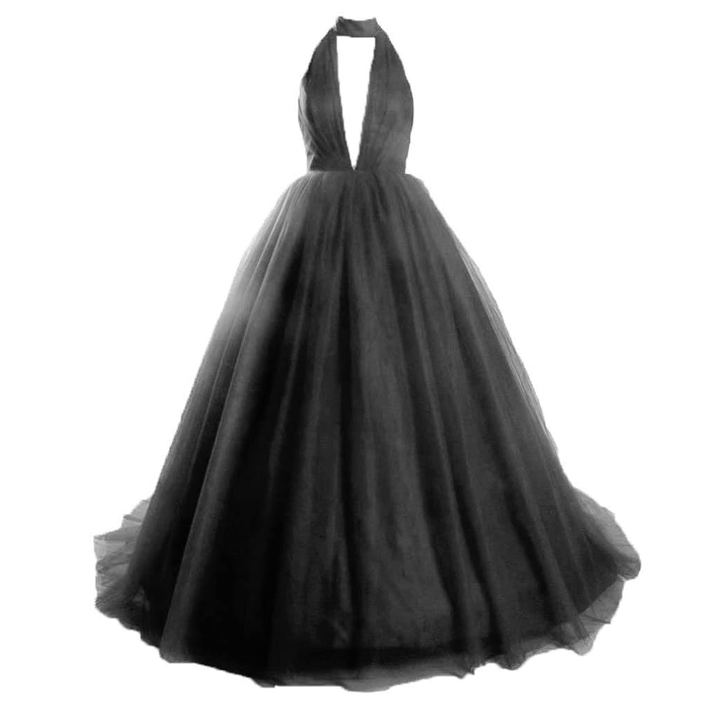 Women's Sexy Deep V-Neck Formal Evening Dress Tulle Long Halter Prom Ball Gowns | Amazon (US)