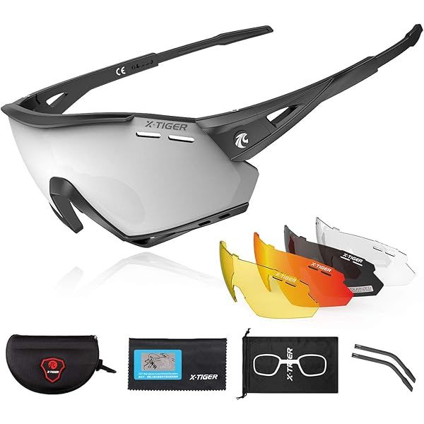 X-TIGER Polarized Sports Sunglasses with 3 or 5 Interchangeable Lenses,Mens Womens Cycling Glasses,B | Amazon (US)