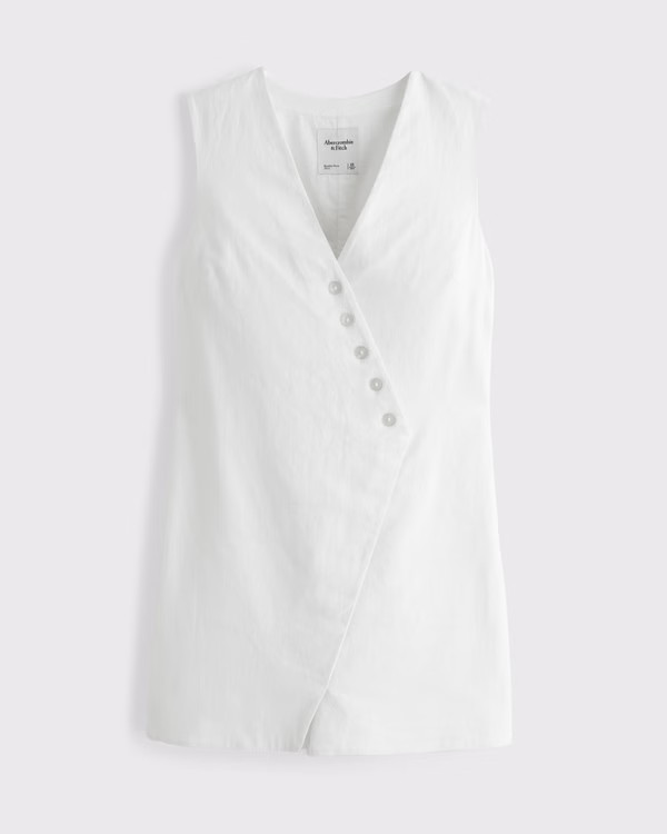 Women's Linen-Blend V-Neck Button Mini Dress | Women's Dresses & Jumpsuits | Abercrombie.com | Abercrombie & Fitch (US)