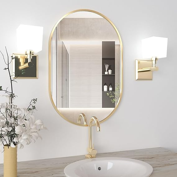 Oval Mirror, 20"x30" Wall Mounted, Gold Metal Frame, Modern Bathroom Mirror | Amazon (US)