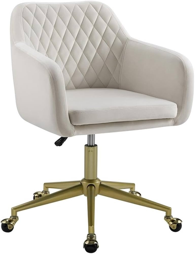 Linon Lyla Gold Metal Base Upholstered Office Chair with Wheels in Off White | Amazon (US)